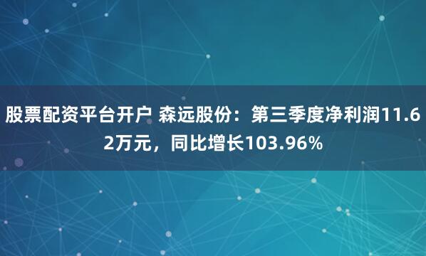 股票配资平台开户 森远股份：第三季度净利润11.62万元，同比增长103.96%